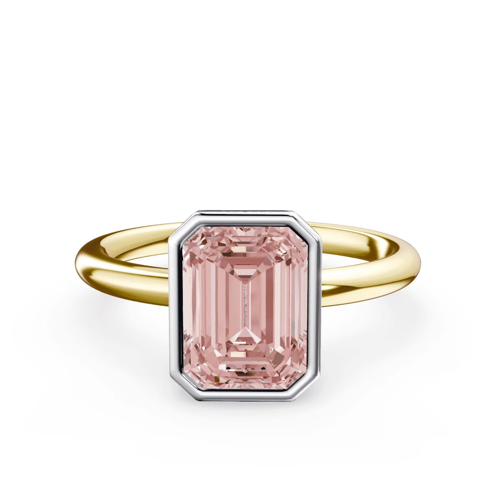 Emerald Cut Bezel Pink Diamond Ring