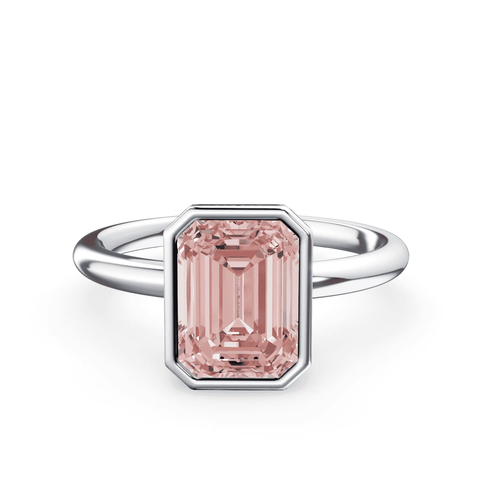 Emerald Cut Bezel Pink Diamond Ring