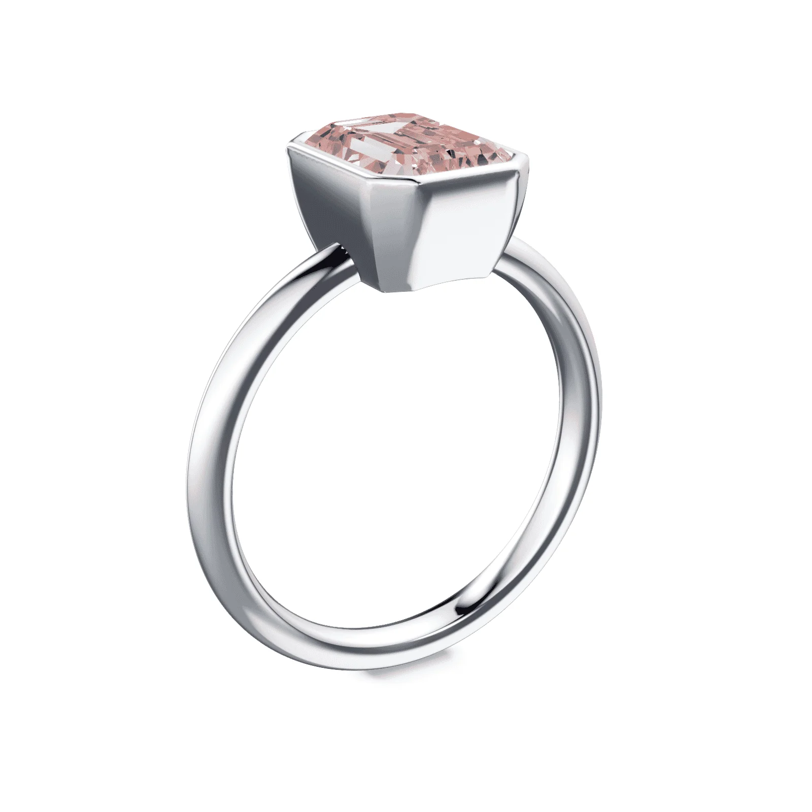 Emerald Cut Bezel Pink Diamond Ring - Image 2