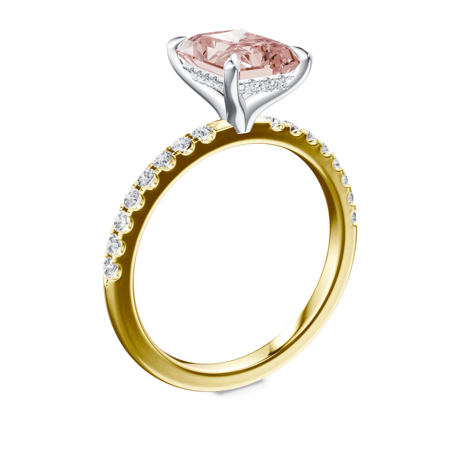 Emerald Cut Pink Diamond Pave Ring - Image 2