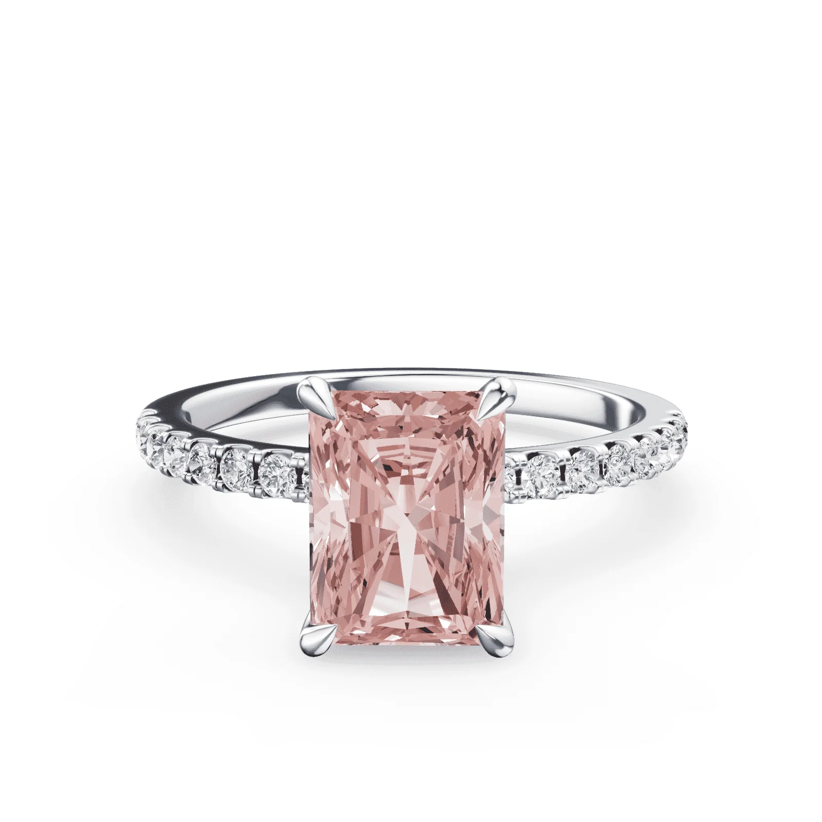 Emerald Cut Pink Diamond Pave Ring