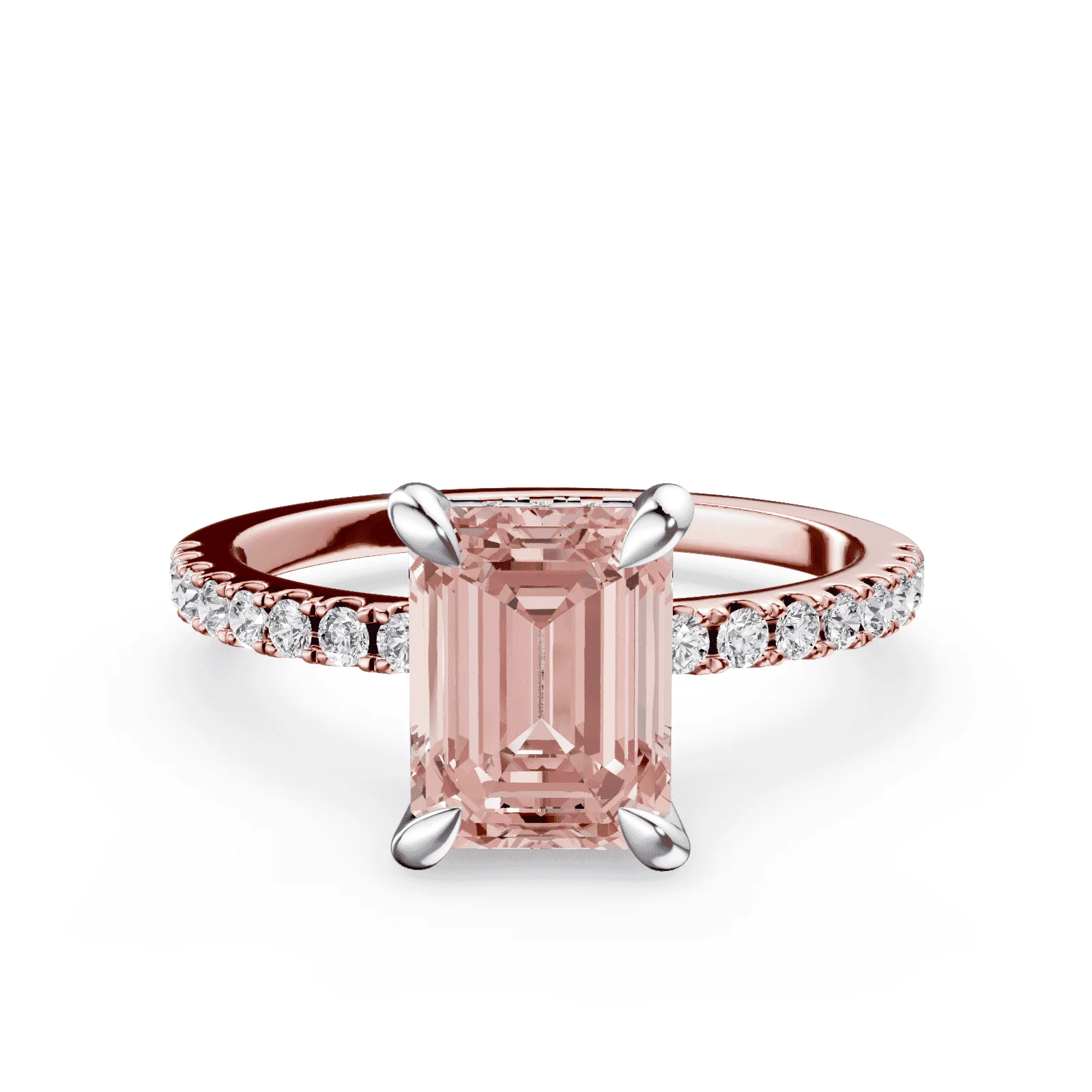 Emerald Cut Low Profile Pink Pave Ring