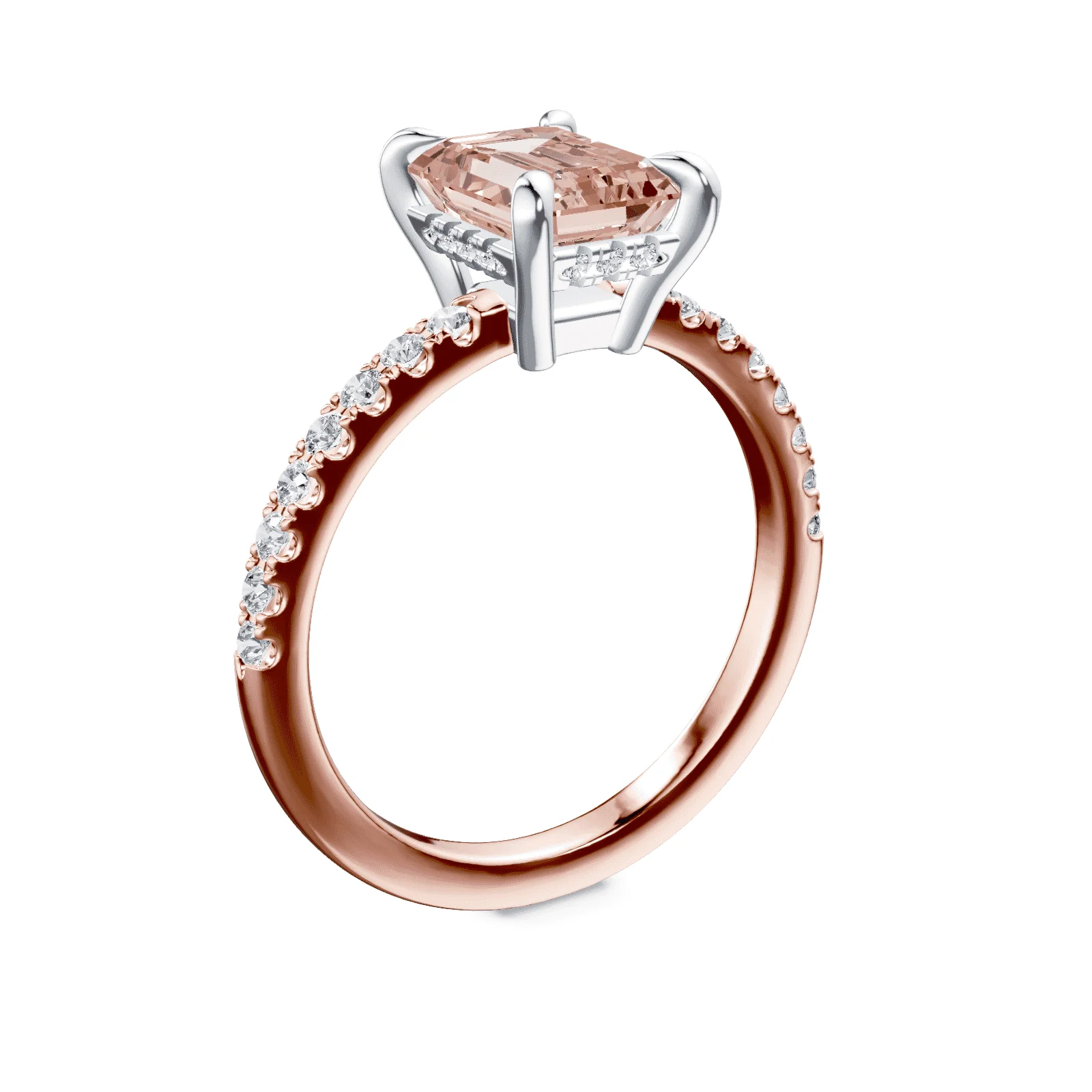 Emerald Cut Low Profile Pink Pave Ring - Image 2