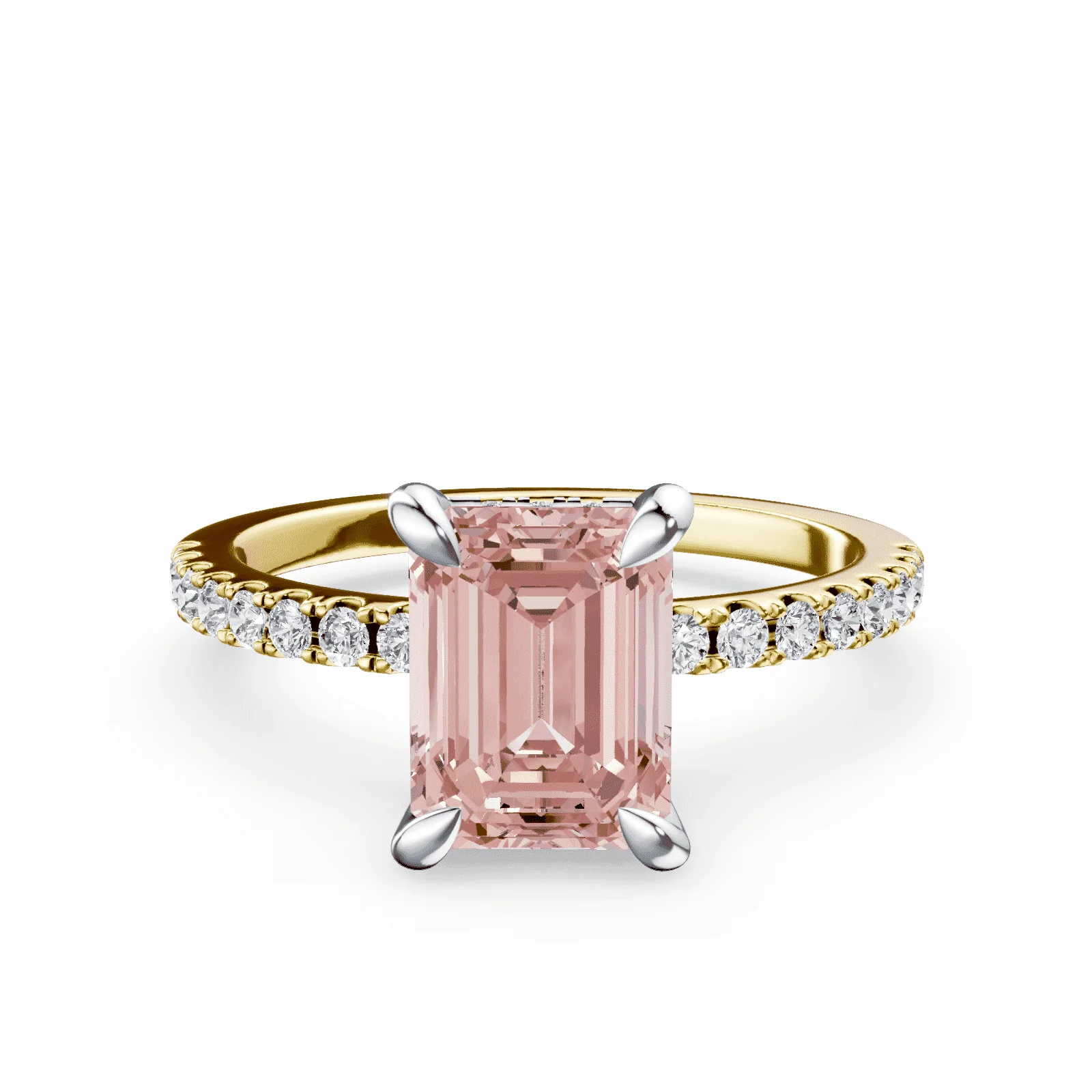 Emerald Cut Low Profile Pink Pave Ring