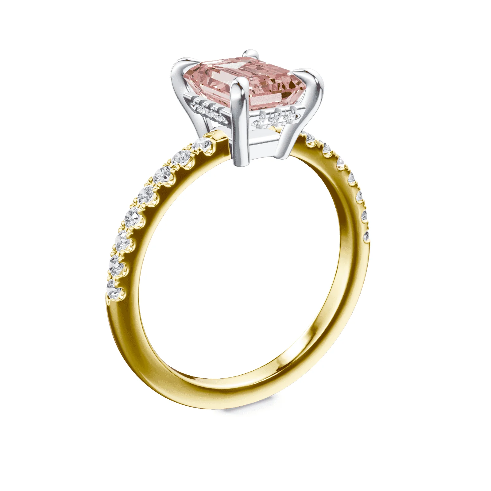 Emerald Cut Low Profile Pink Pave Ring - Image 2