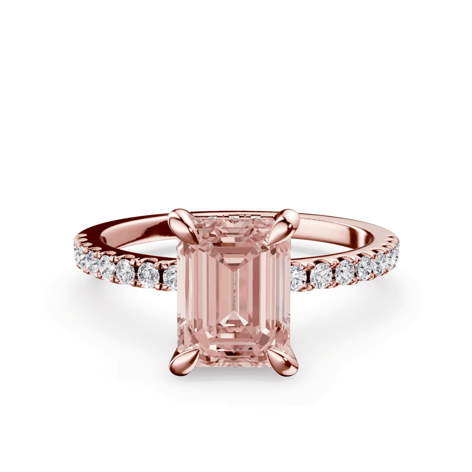 Emerald Cut Low Profile Pink Pave Ring