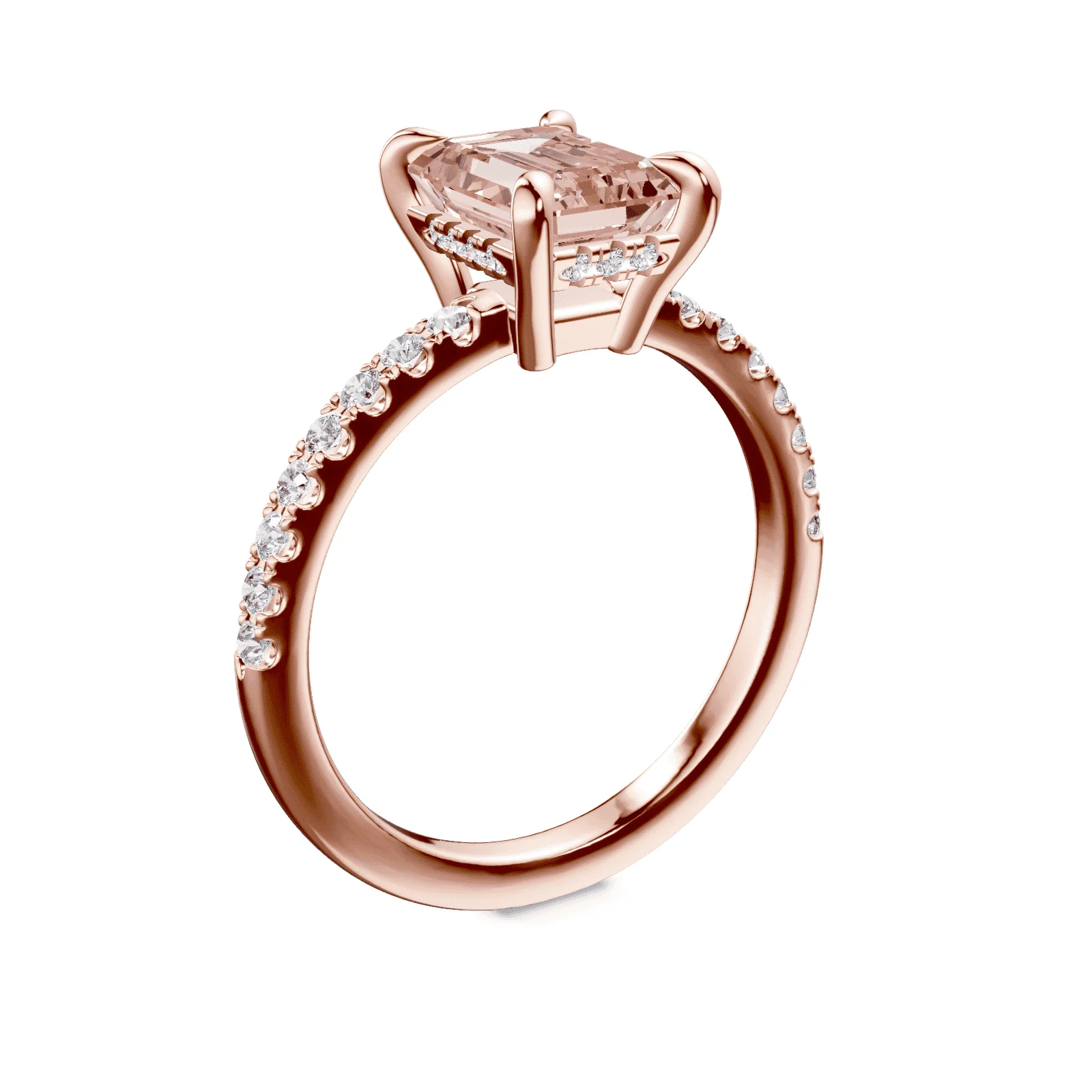 Emerald Cut Low Profile Pink Pave Ring - Image 2