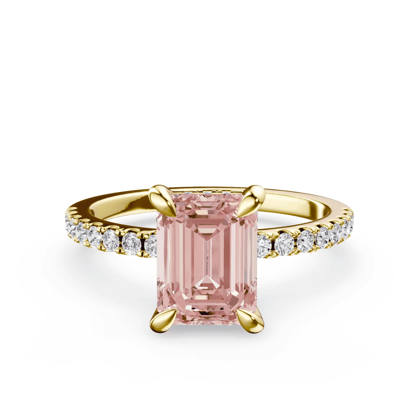 Emerald Cut Low Profile Pink Pave Ring