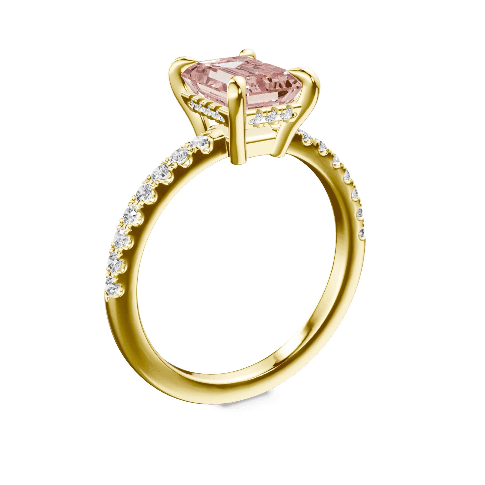 Emerald Cut Low Profile Pink Pave Ring - Image 2