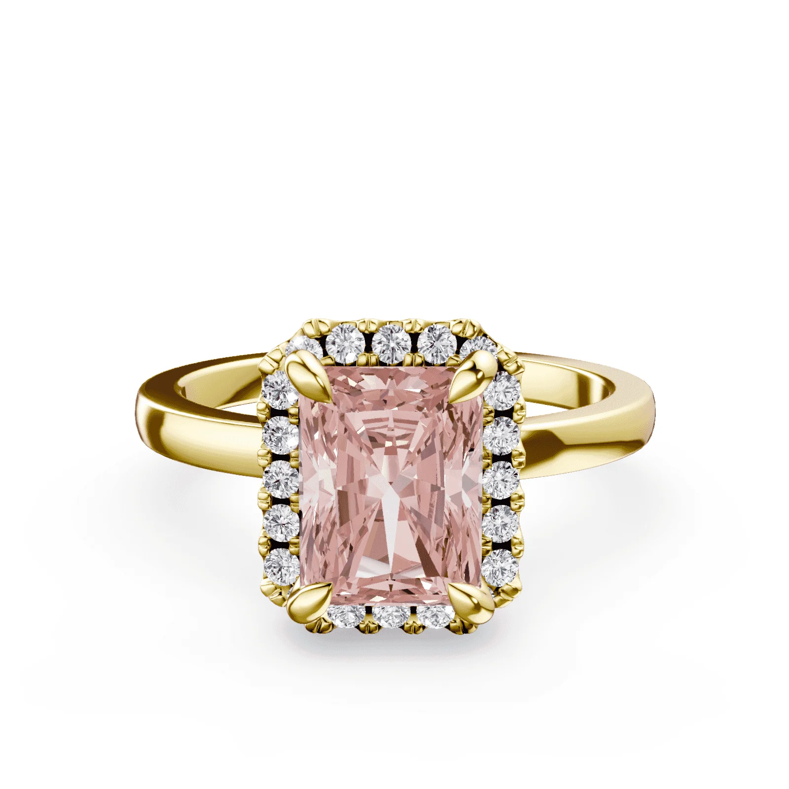 Emerald Cut Halo Pink Diamond Ring
