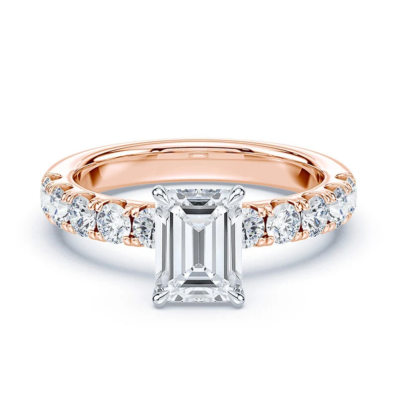 Emerald Cut Pave Prongs Wide Pave Band
