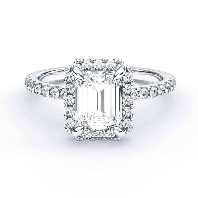Emerald Cut Simple Halo Pave Ring