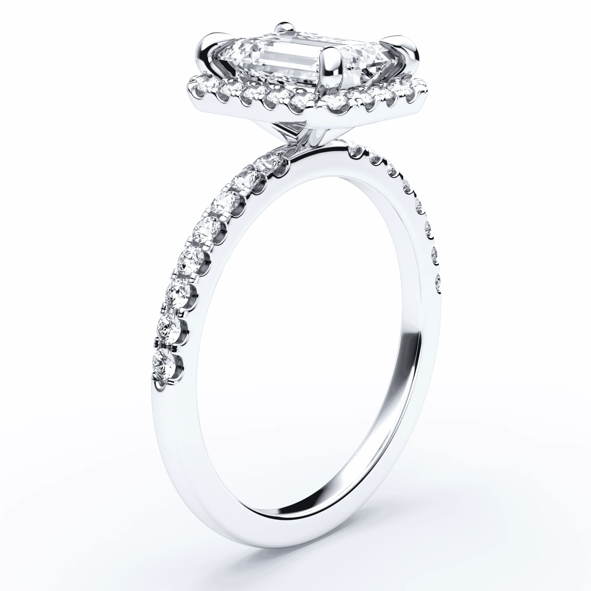 Emerald Cut Simple Halo Pave Ring - Image 2