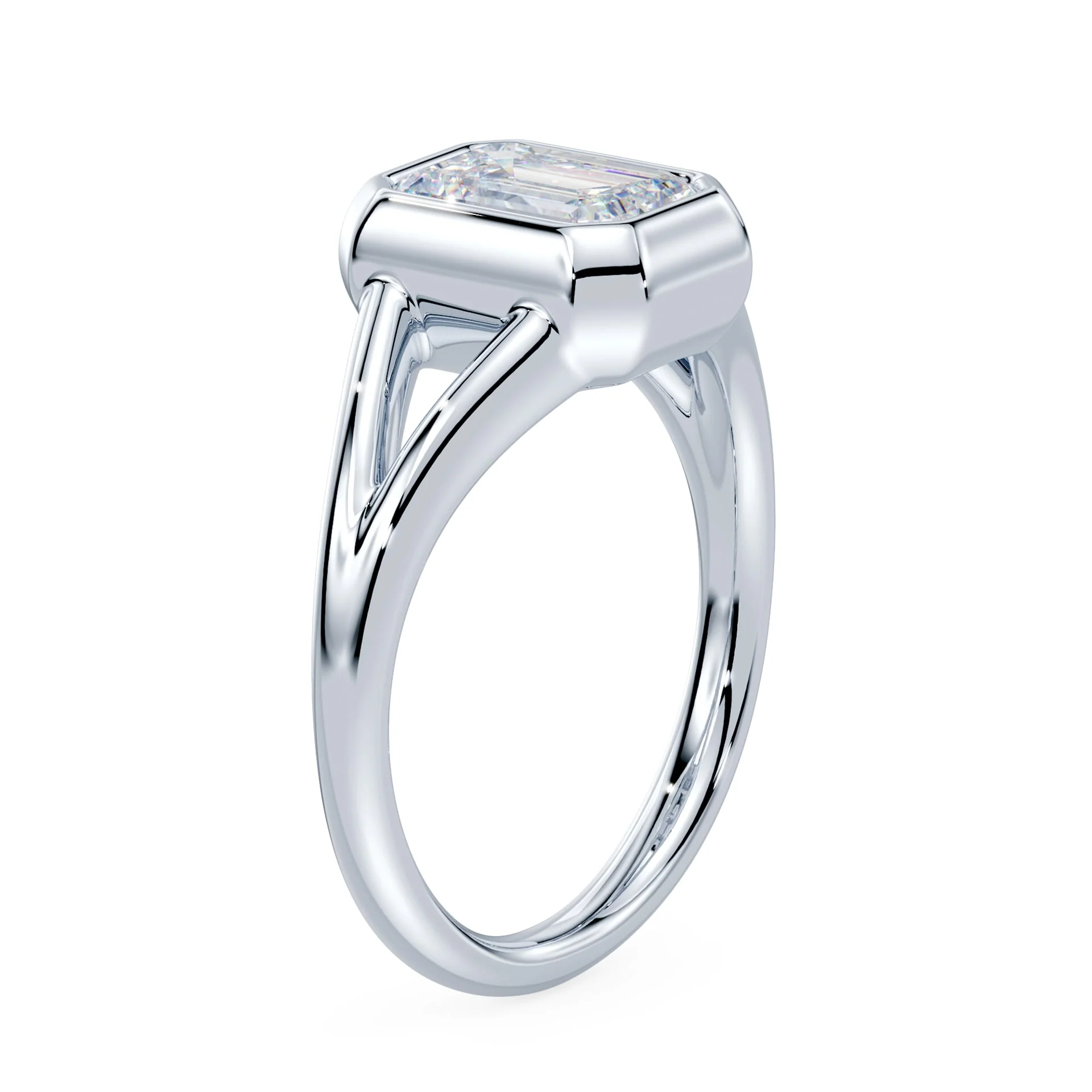 Emerald Cut Split Shank Bezel Ring - Image 2