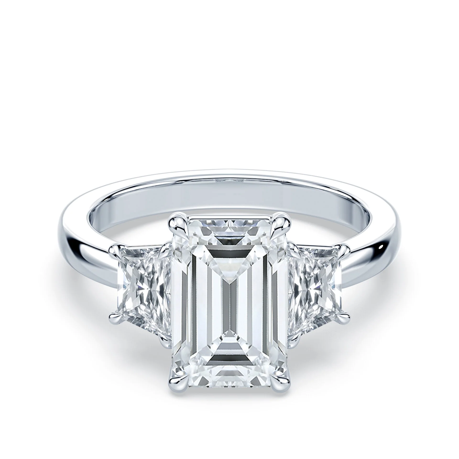 Emerald Cut Trapezoid Three Stone