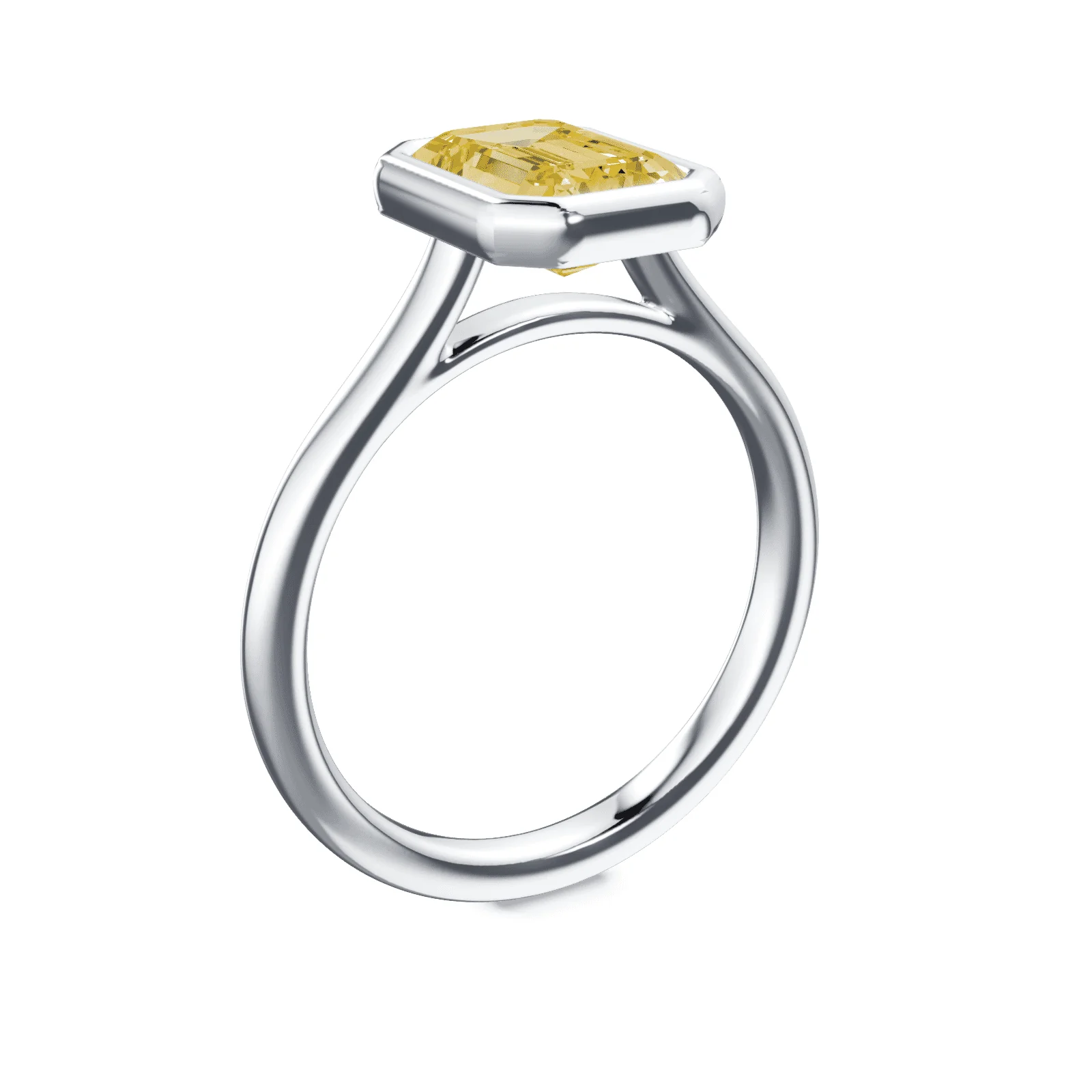 Emerald Cut Cathedral Bezel Yellow Diamond Ring - Image 2