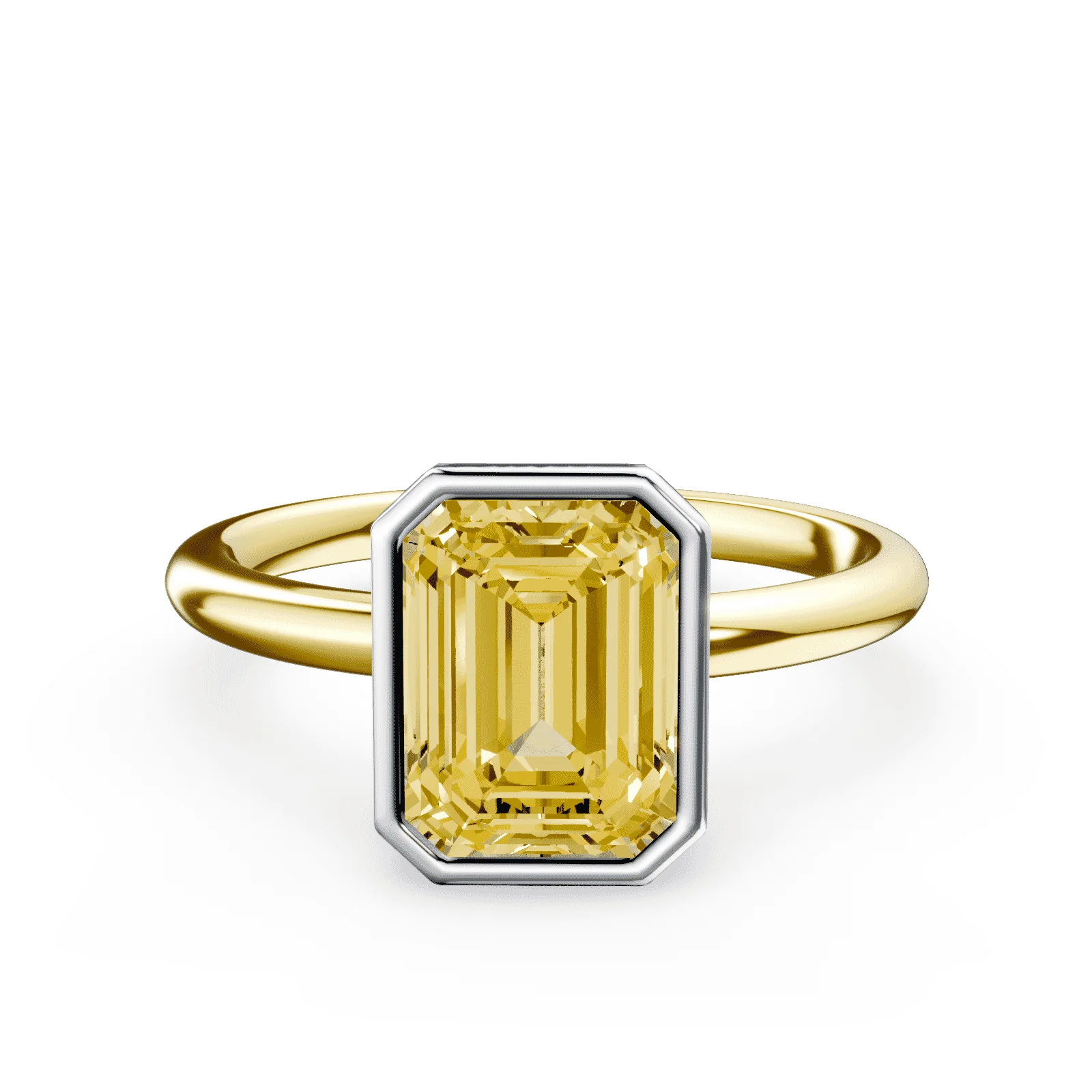 Emerald Cut Bezel Yellow Diamond Ring