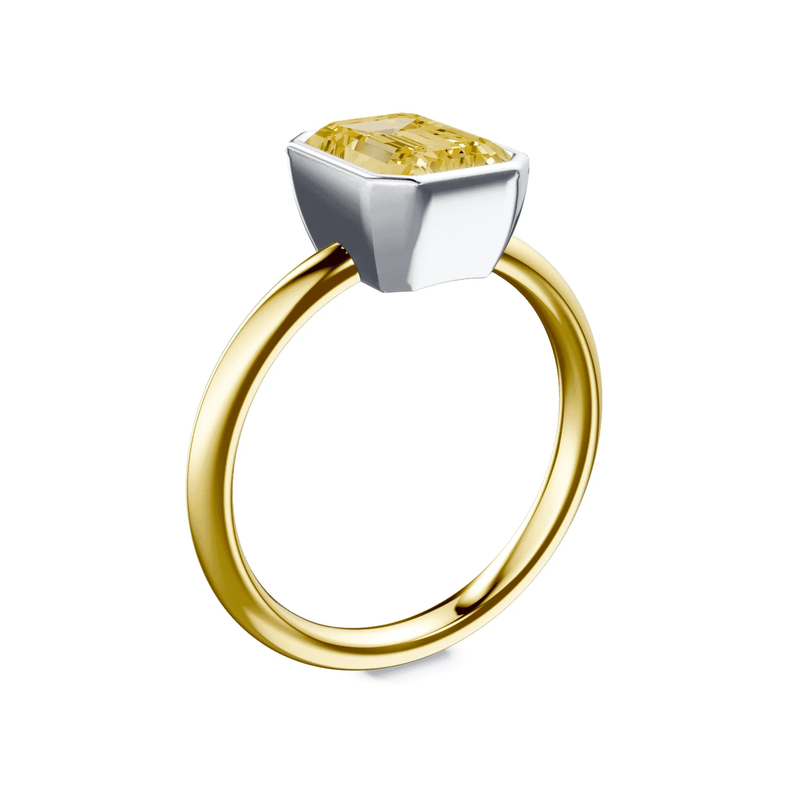 Emerald Cut Bezel Yellow Diamond Ring - Image 2