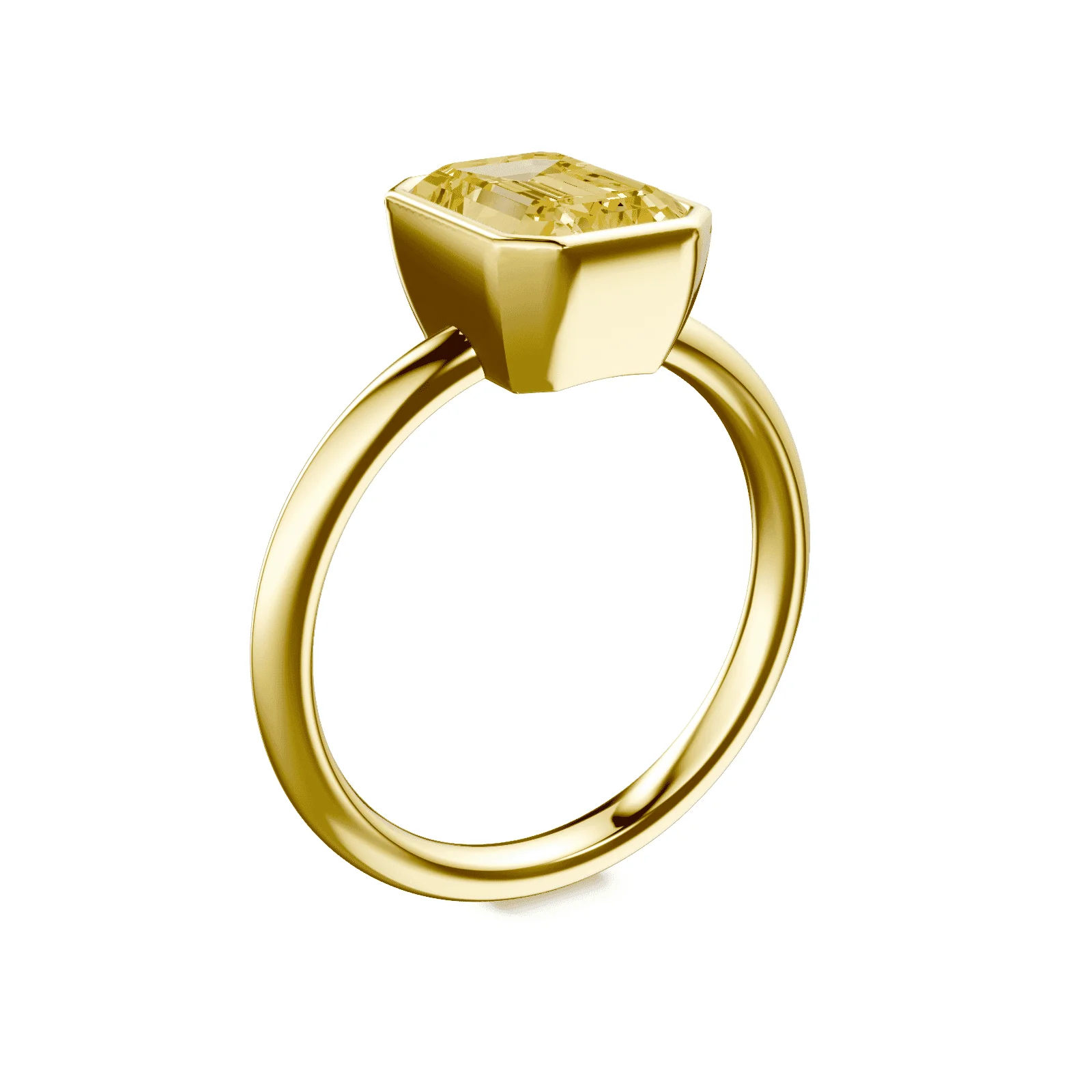 Emerald Cut Bezel Yellow Diamond Ring - Image 2