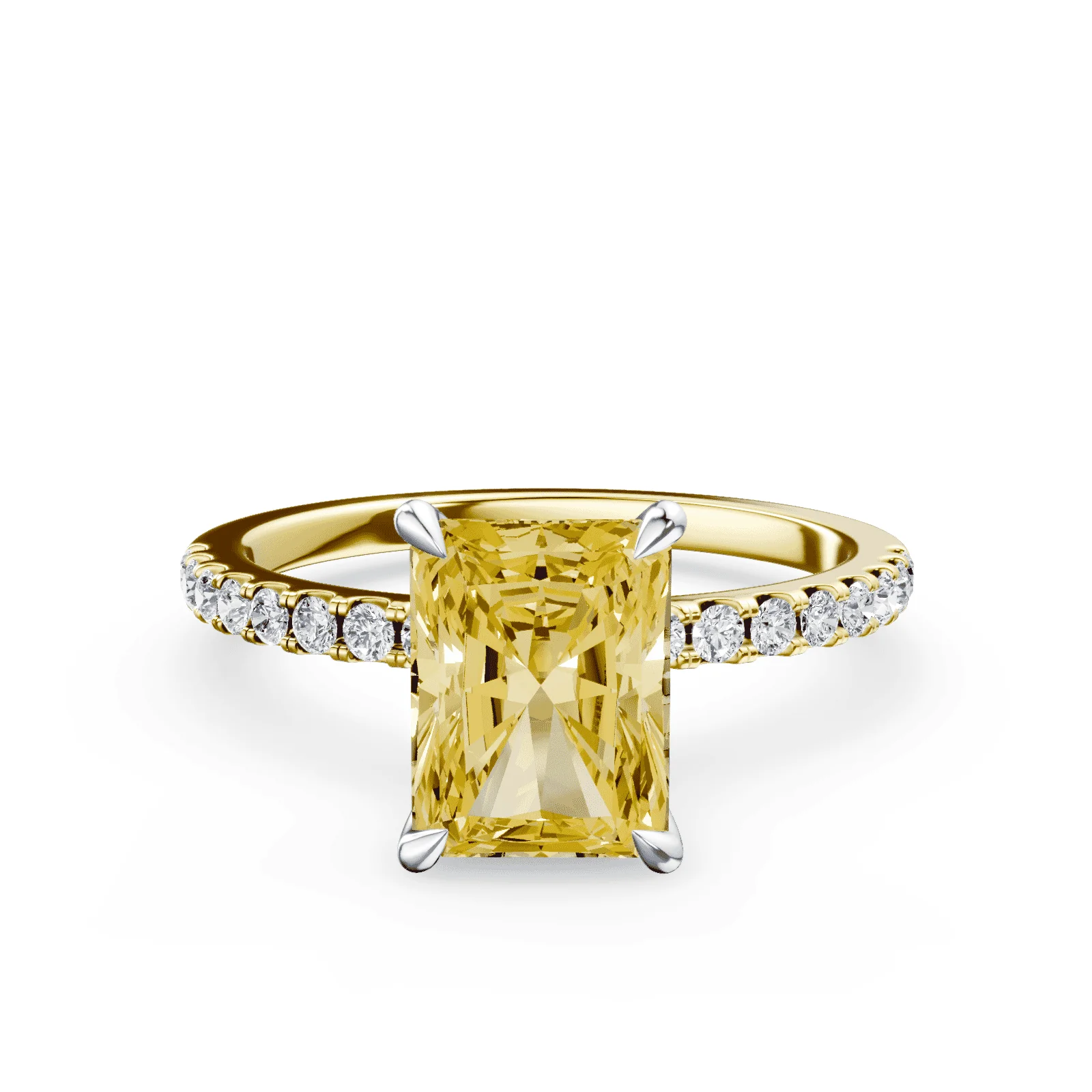 Emerald Cut Yellow Diamond Pave Ring