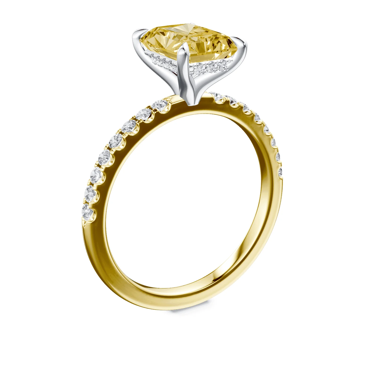 Emerald Cut Yellow Diamond Pave Ring - Image 2
