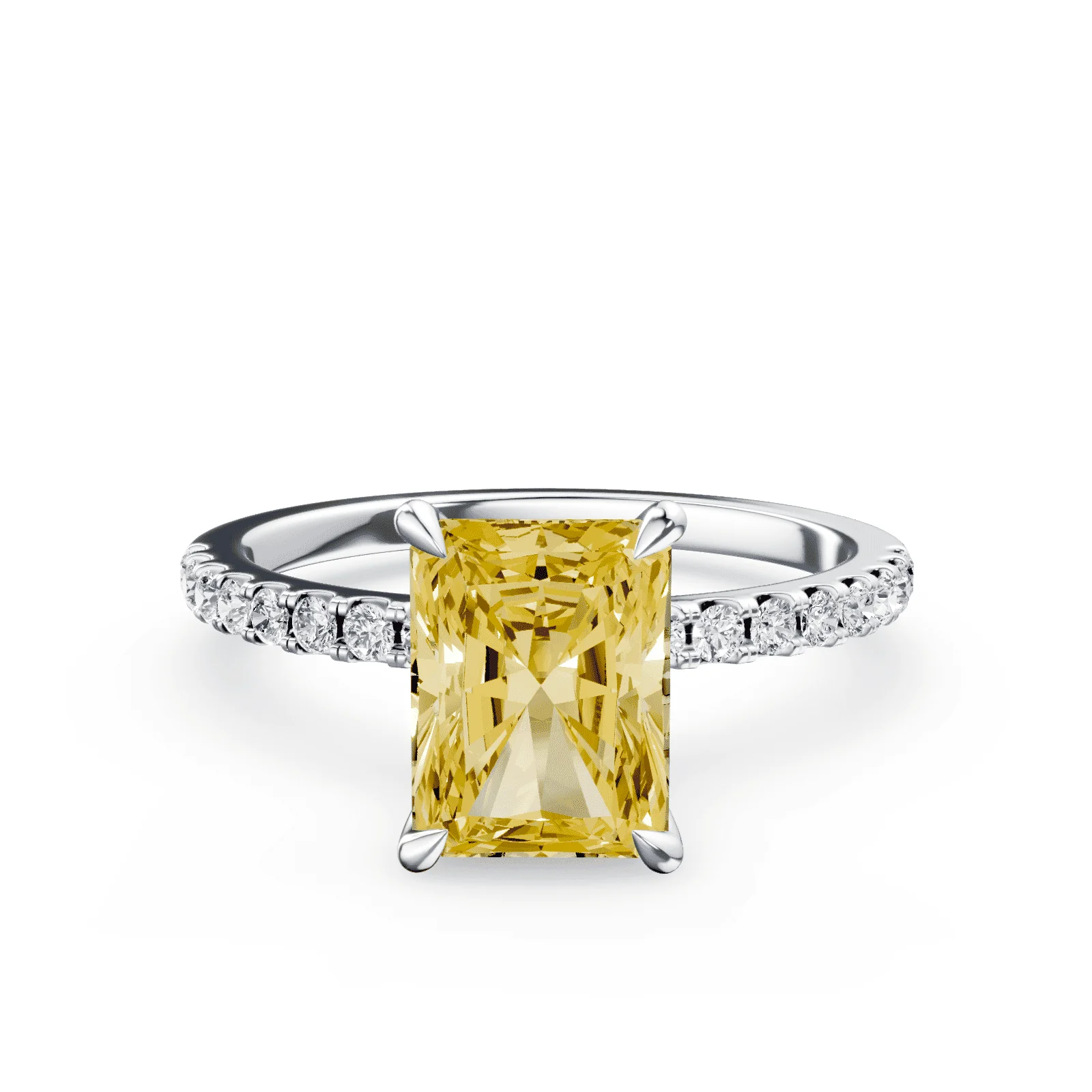 Emerald Cut Yellow Diamond Pave Ring