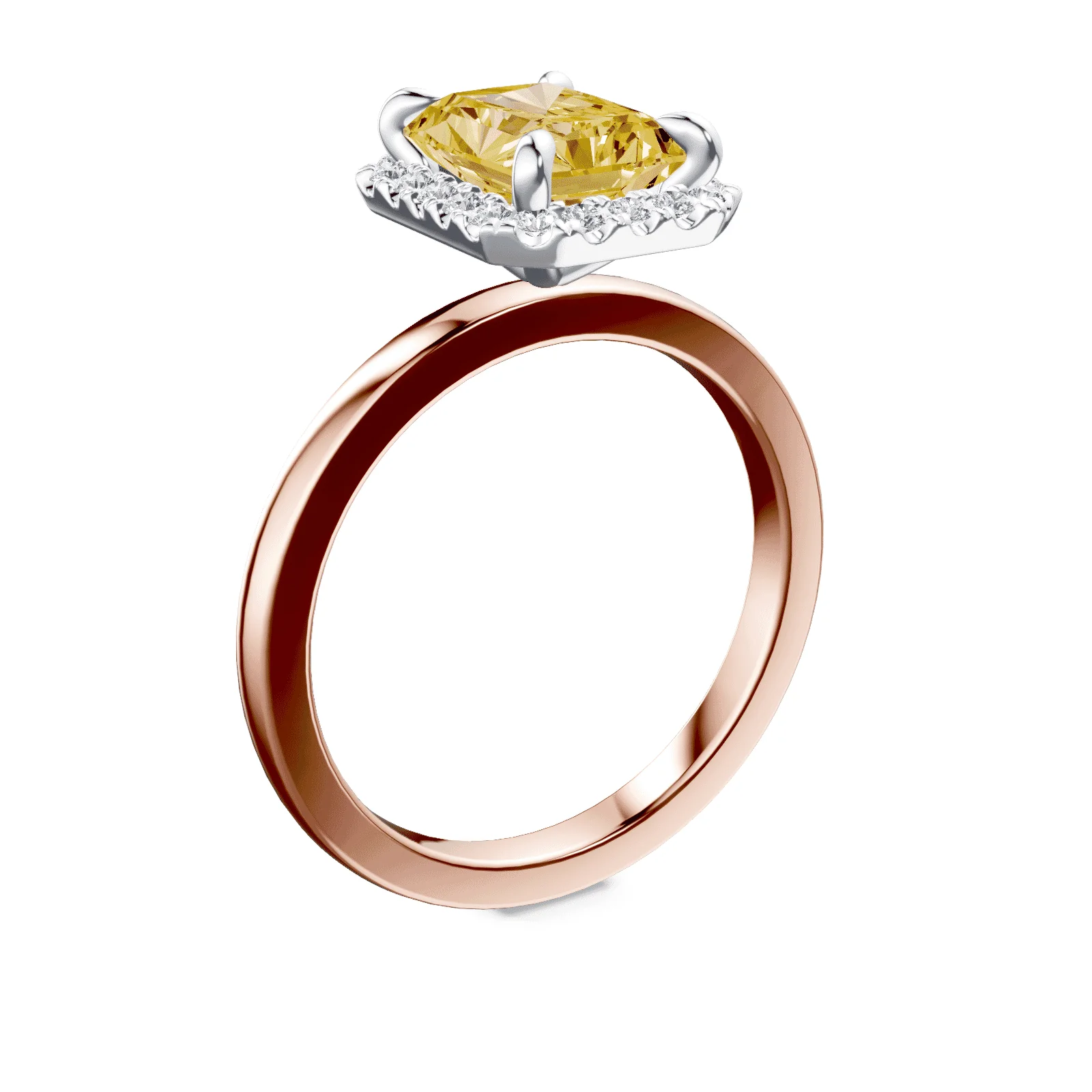 Emerald Cut Halo Yellow Diamond Ring - Image 2