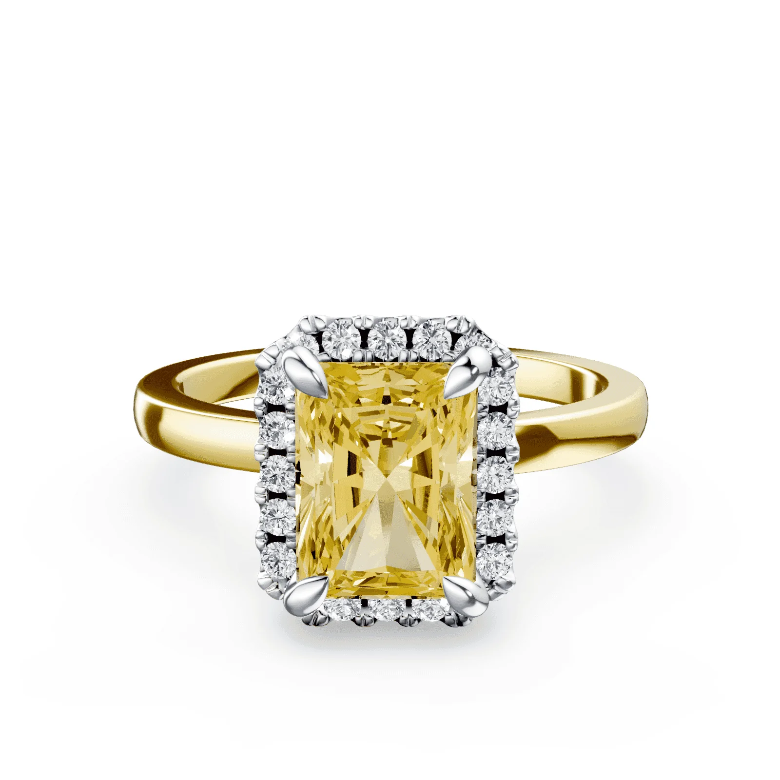 Emerald Cut Halo Yellow Diamond Ring