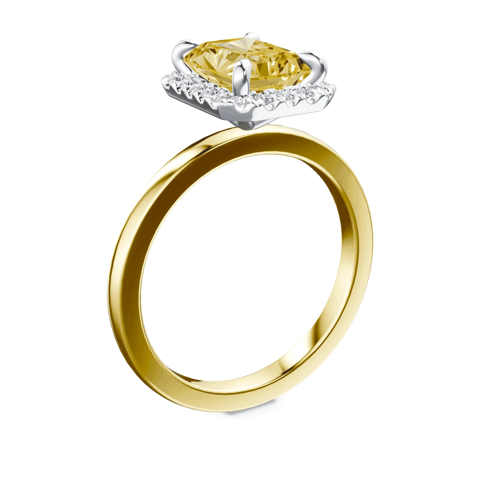 Emerald Cut Halo Yellow Diamond Ring - Image 2