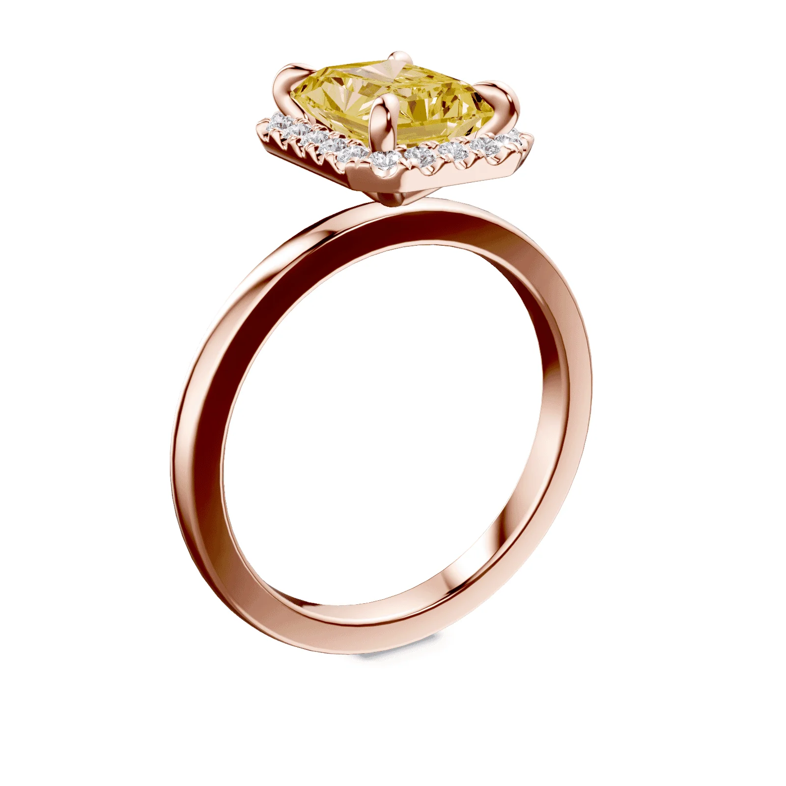 Emerald Cut Halo Yellow Diamond Ring - Image 2