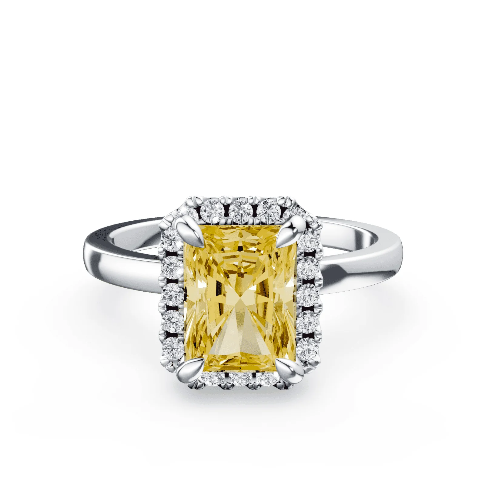 Emerald Cut Halo Yellow Diamond Ring