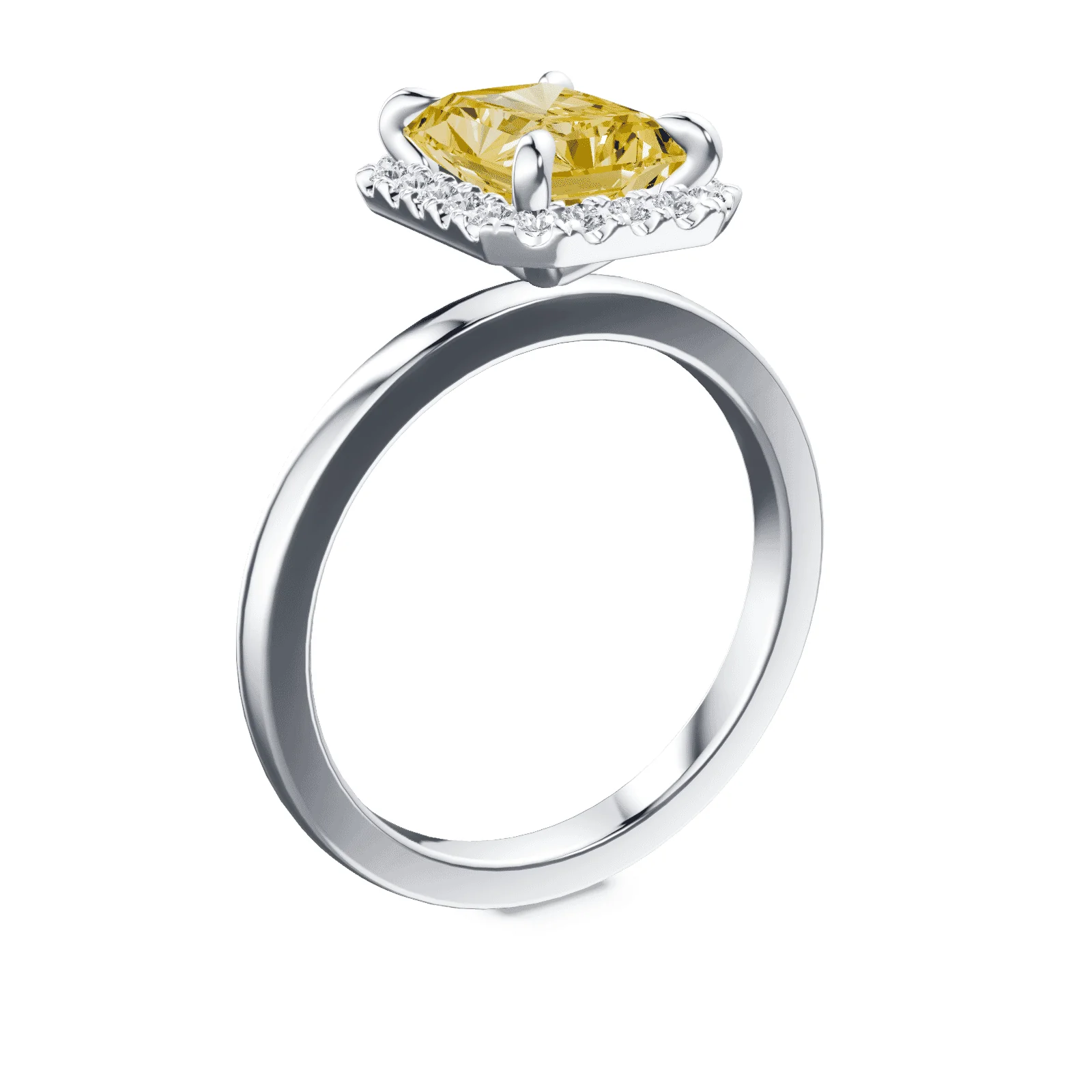 Emerald Cut Halo Yellow Diamond Ring - Image 2