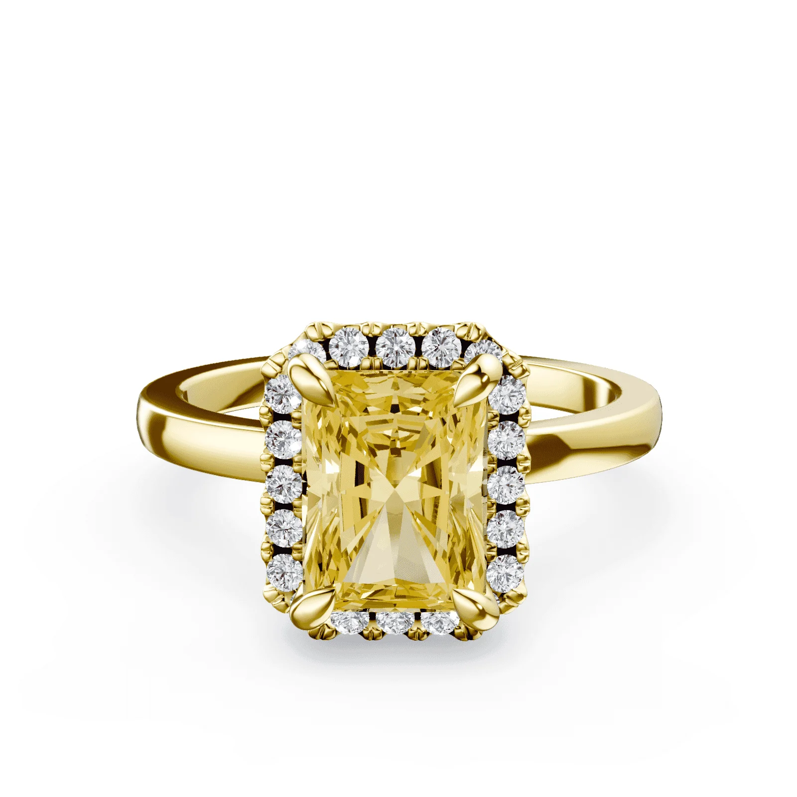 Emerald Cut Halo Yellow Diamond Ring