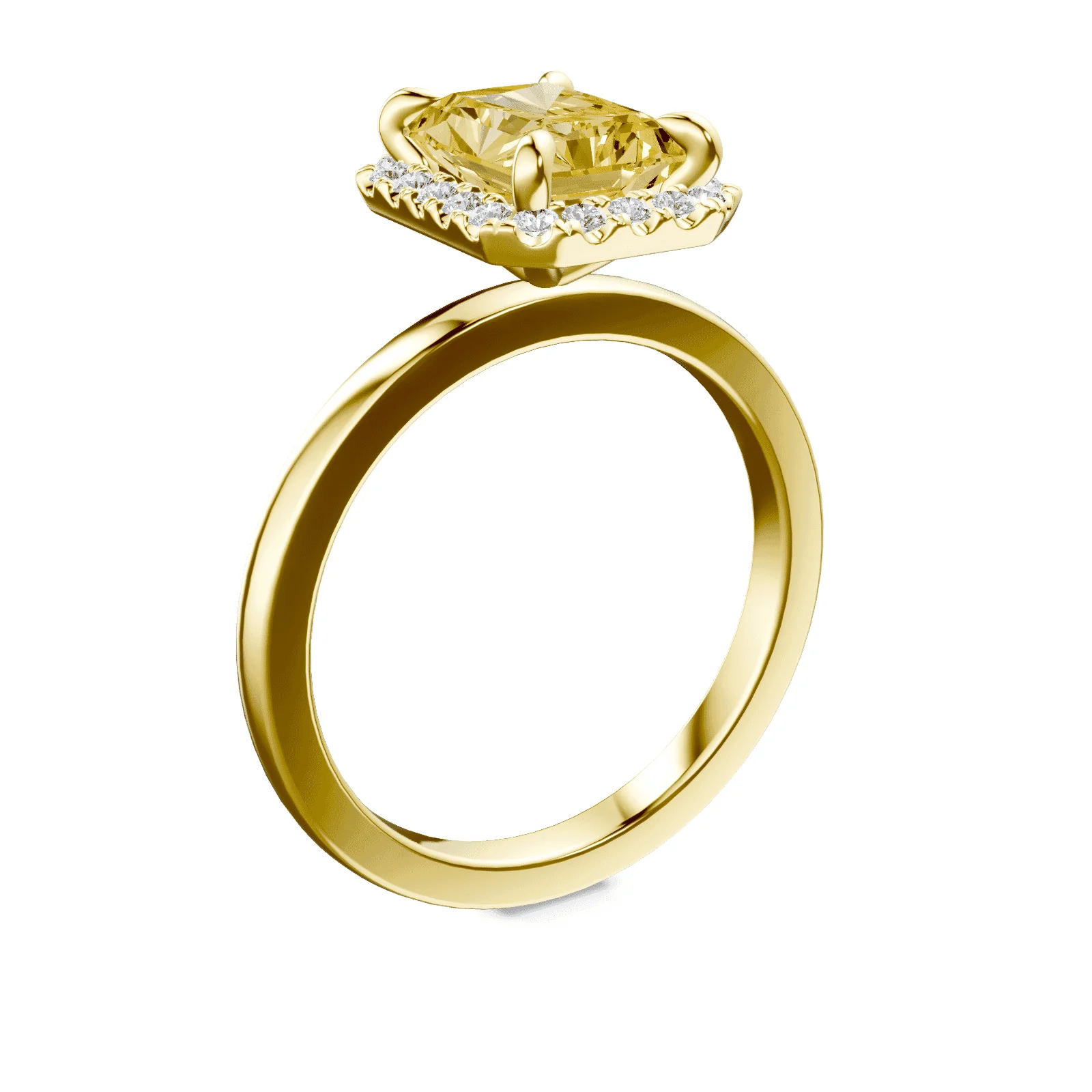 Emerald Cut Halo Yellow Diamond Ring - Image 2
