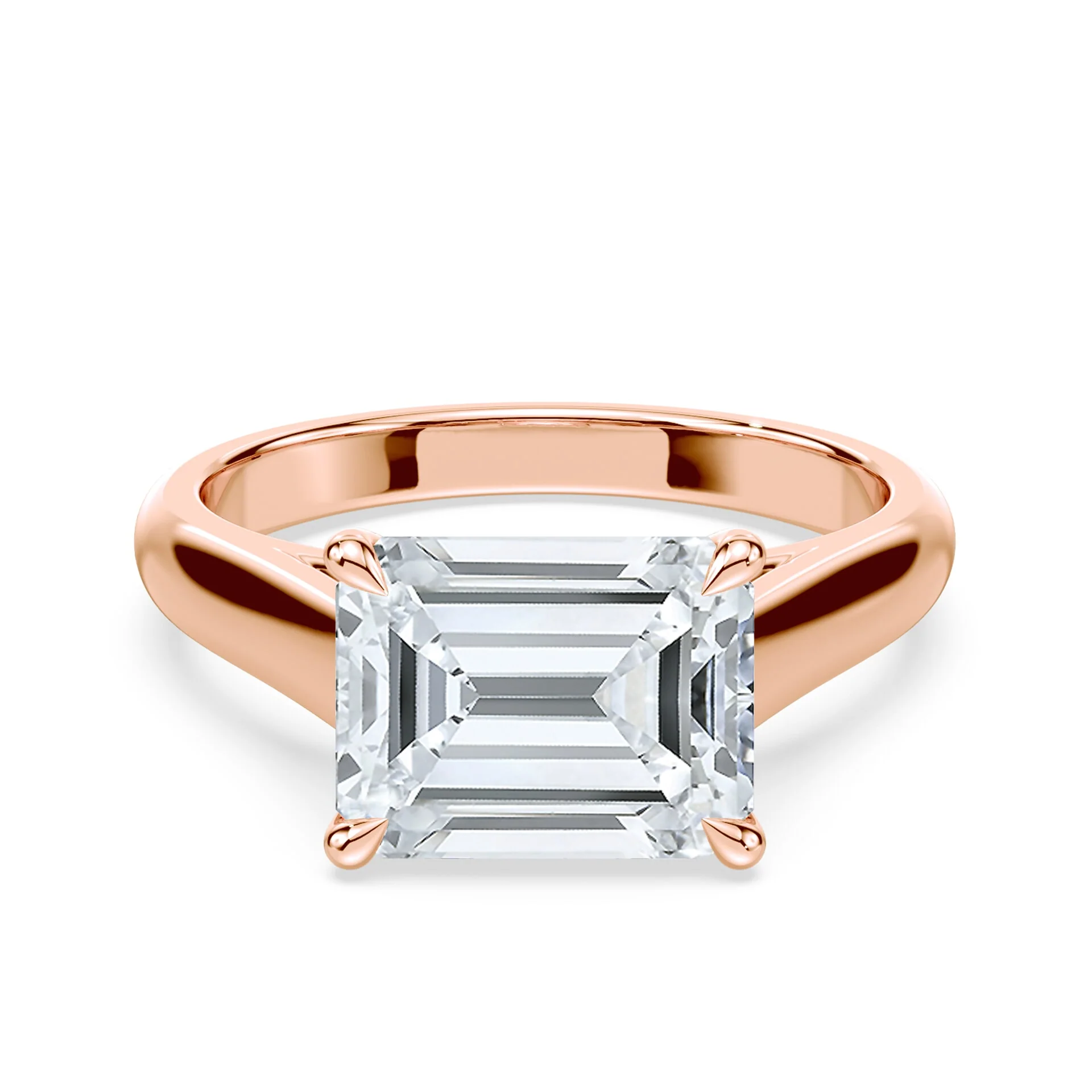East-West Emerald Cut Cathedral Ring