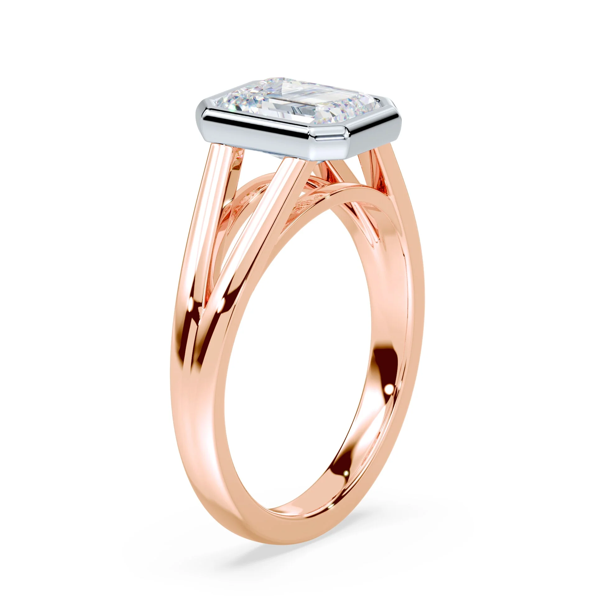 Emerald Cut Split Cathedral Bezel Ring - Image 2