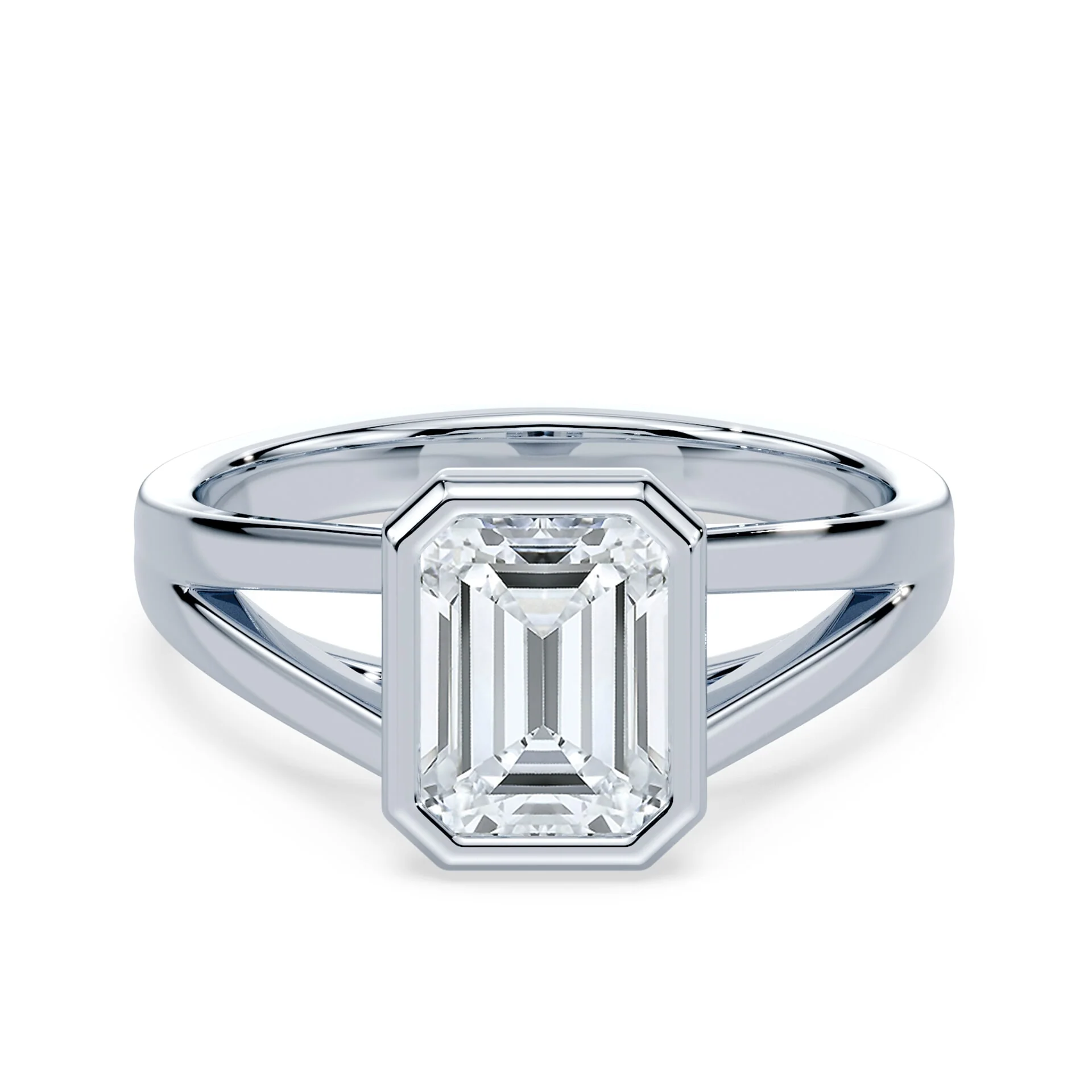 Emerald Cut Split Cathedral Bezel Ring