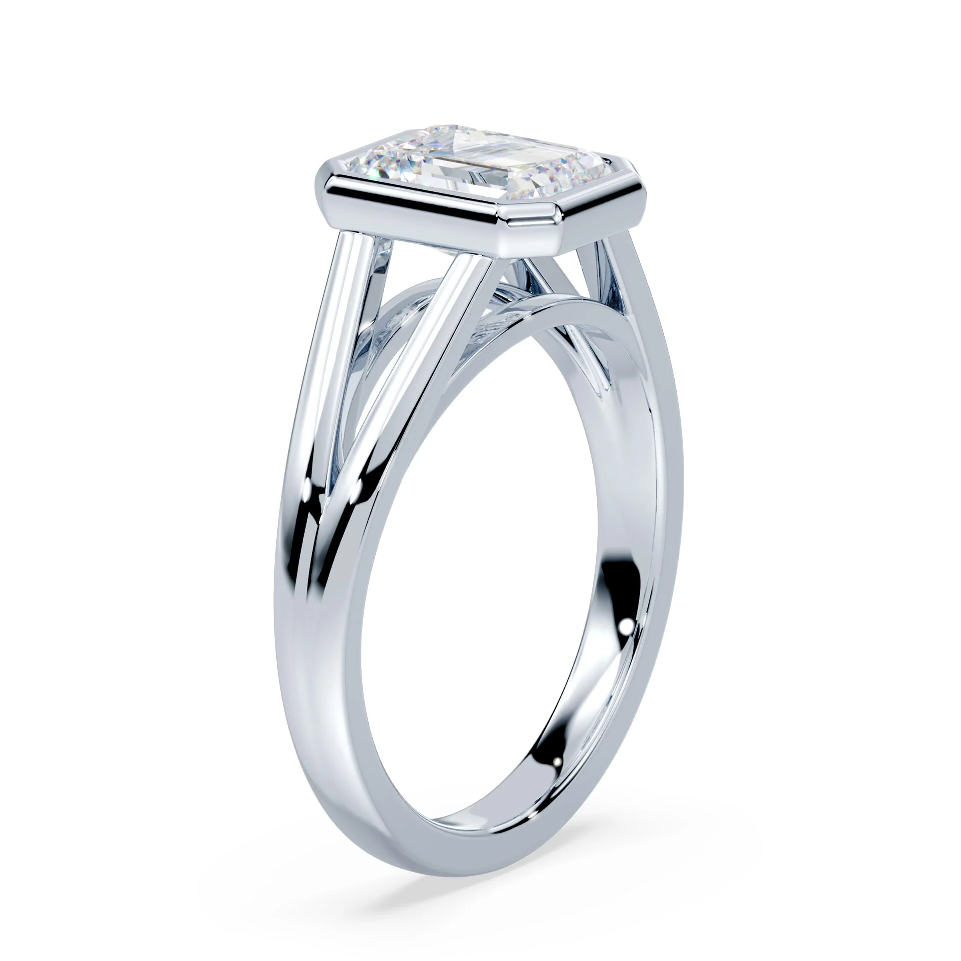 Emerald Cut Split Cathedral Bezel Ring - Image 2