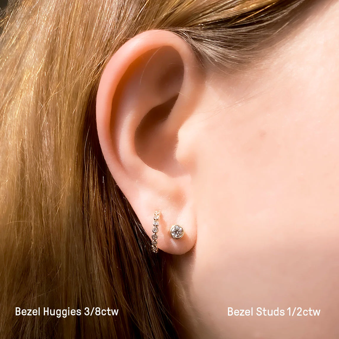 Lab Diamond Bezel Huggie Hoops - Image 3