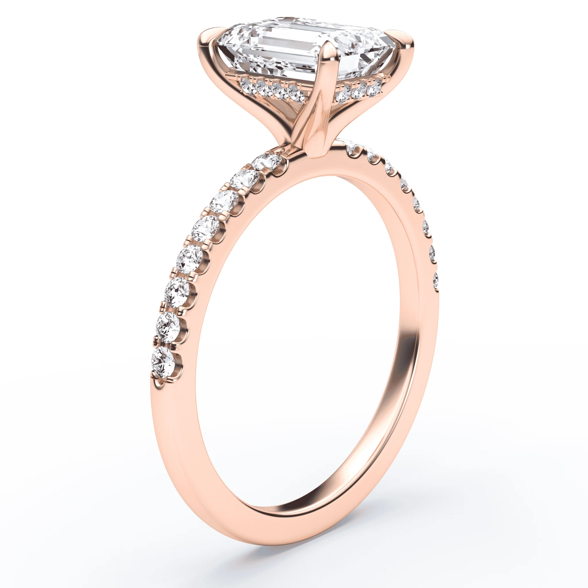 Emerald Cut Hidden Halo Pave Ring - Image 2