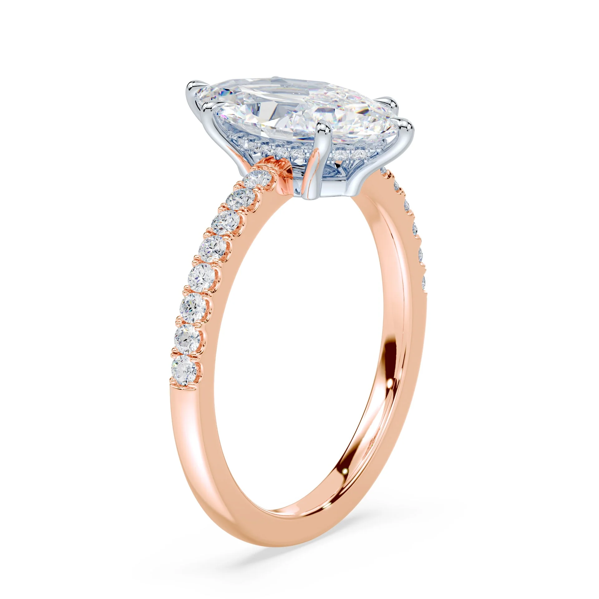 Marquise Low Hidden Halo Pave Ring - Image 2