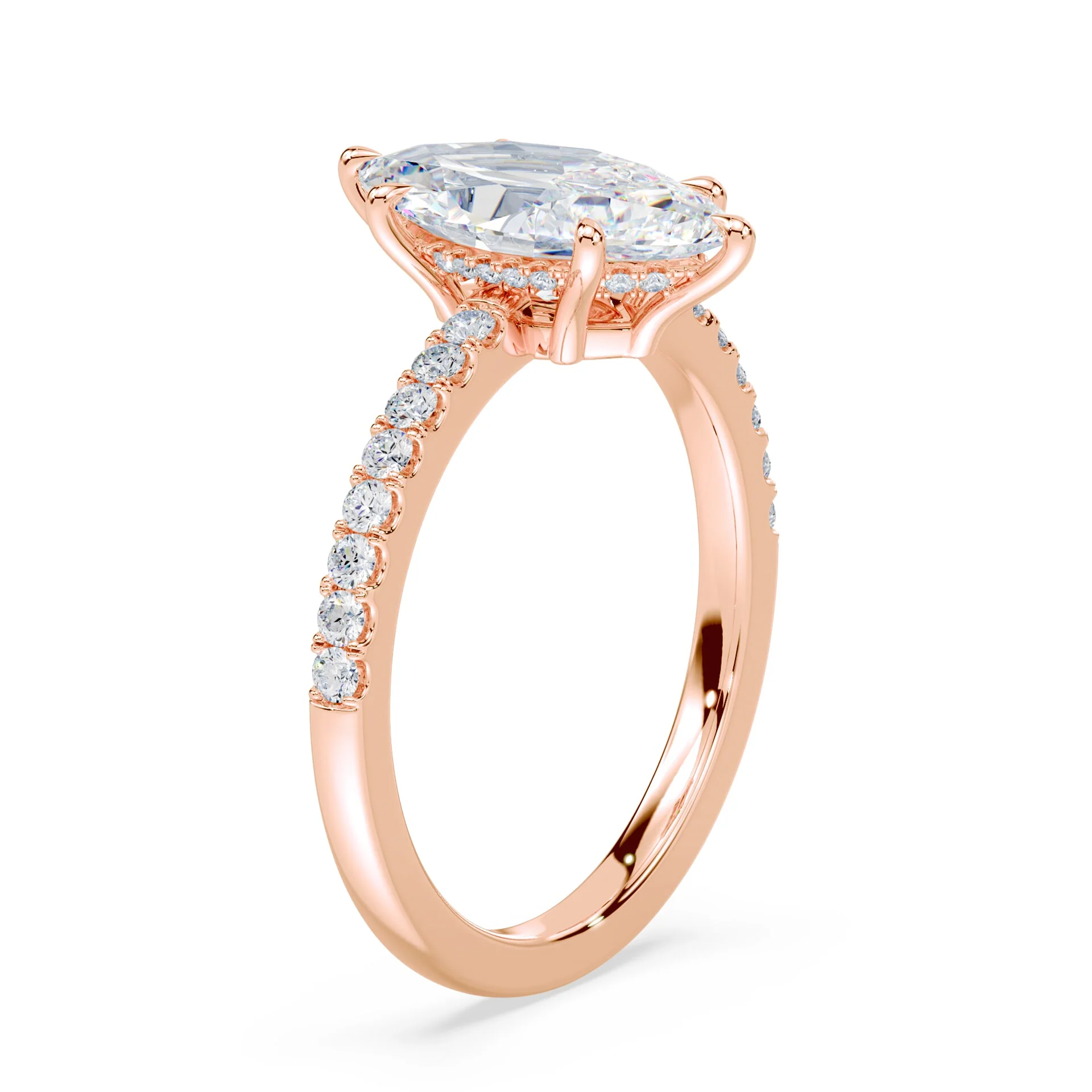 Marquise Low Hidden Halo Pave Ring - Image 2