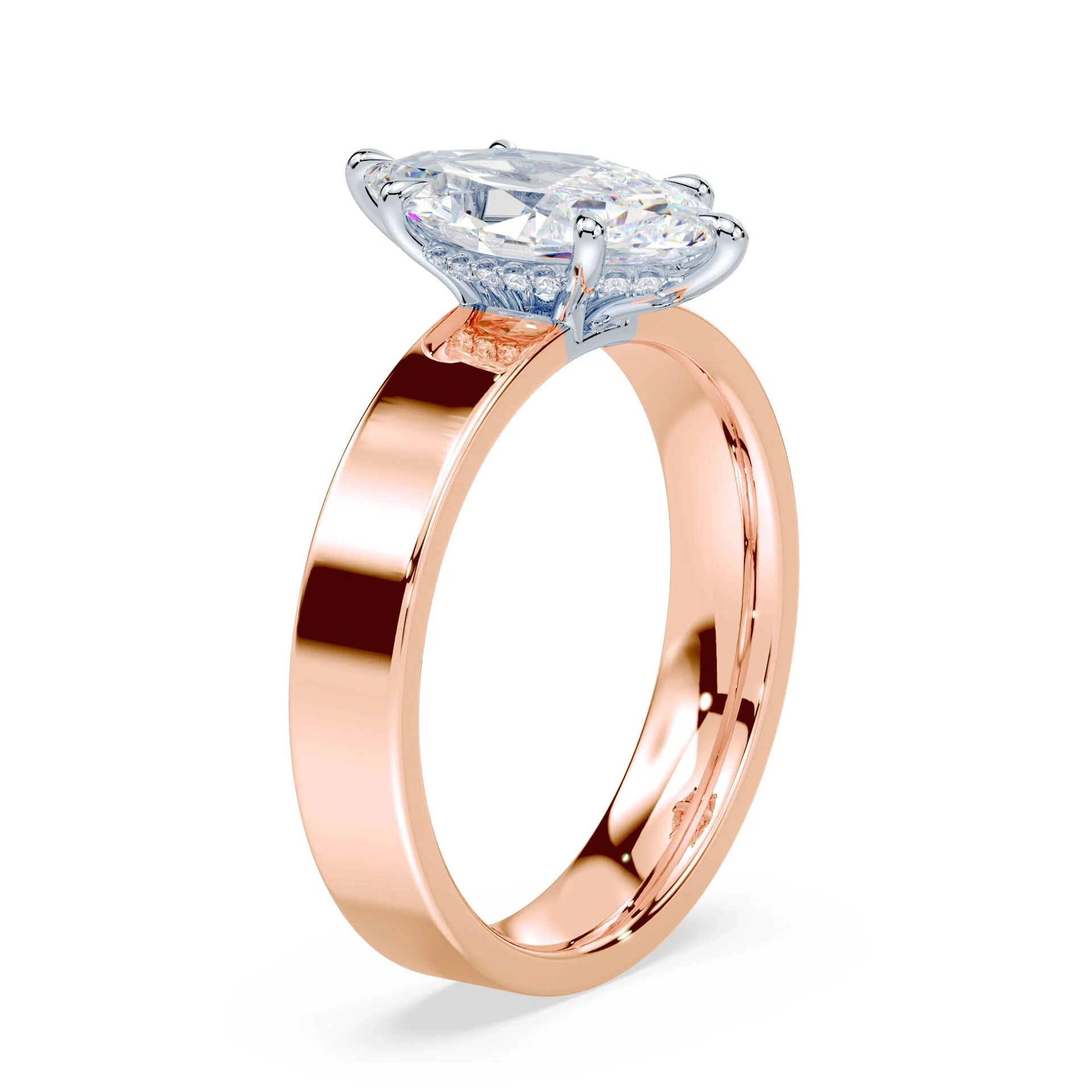 Marquise Cut Low Hidden Halo Wide Ring - Image 2