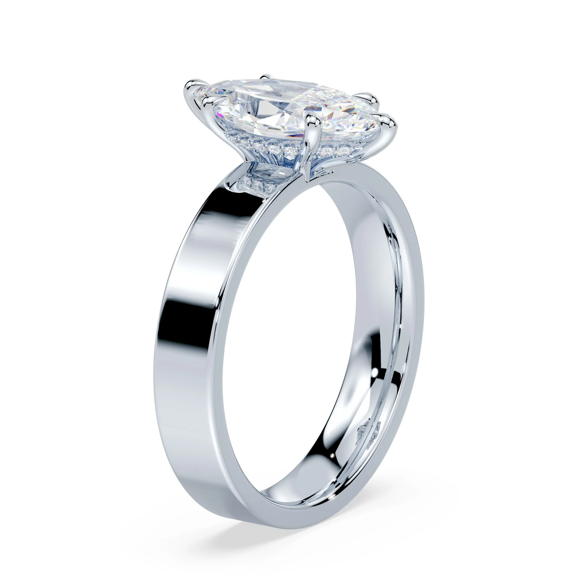 Marquise Cut Low Hidden Halo Wide Ring - Image 2