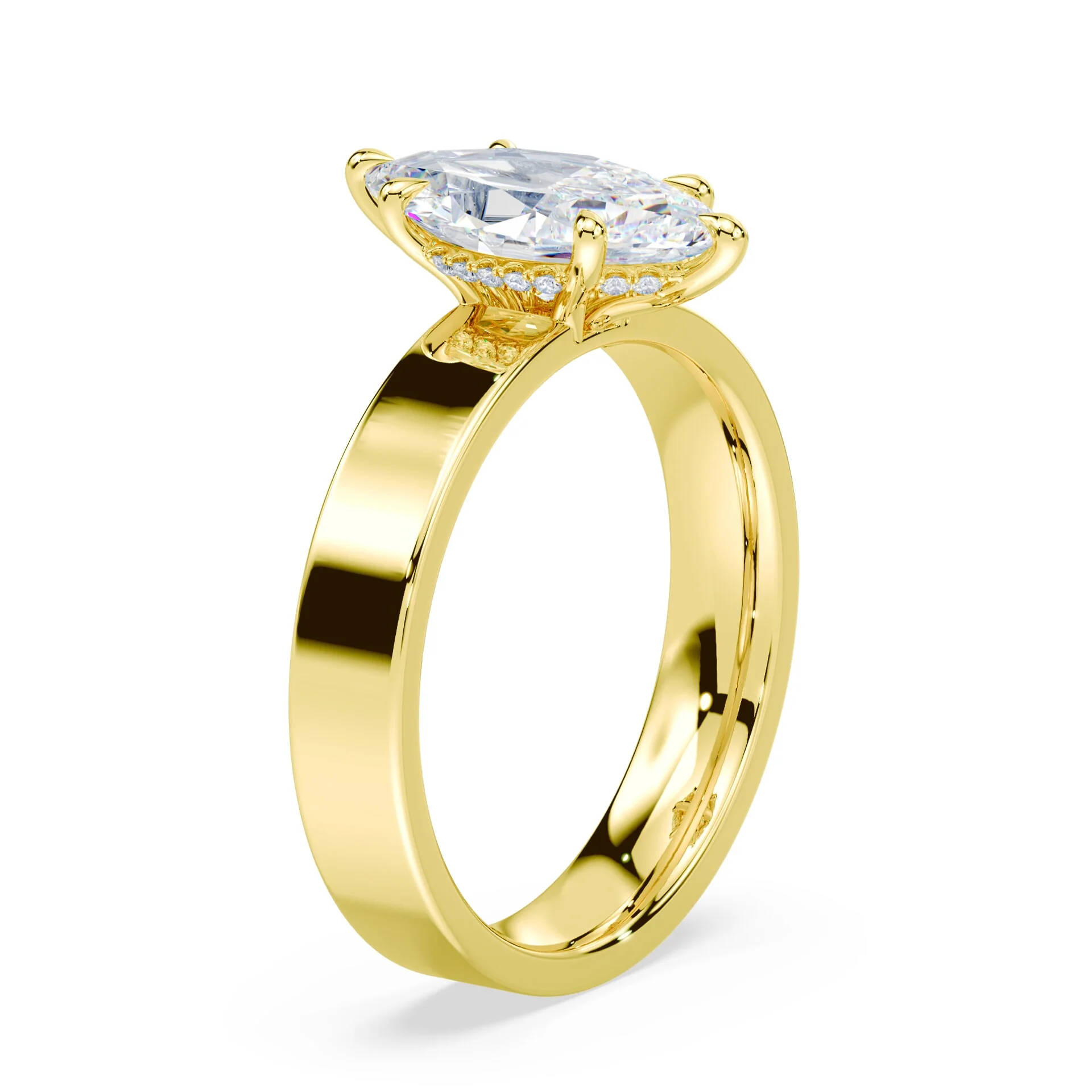 Marquise Cut Low Hidden Halo Wide Ring - Image 2