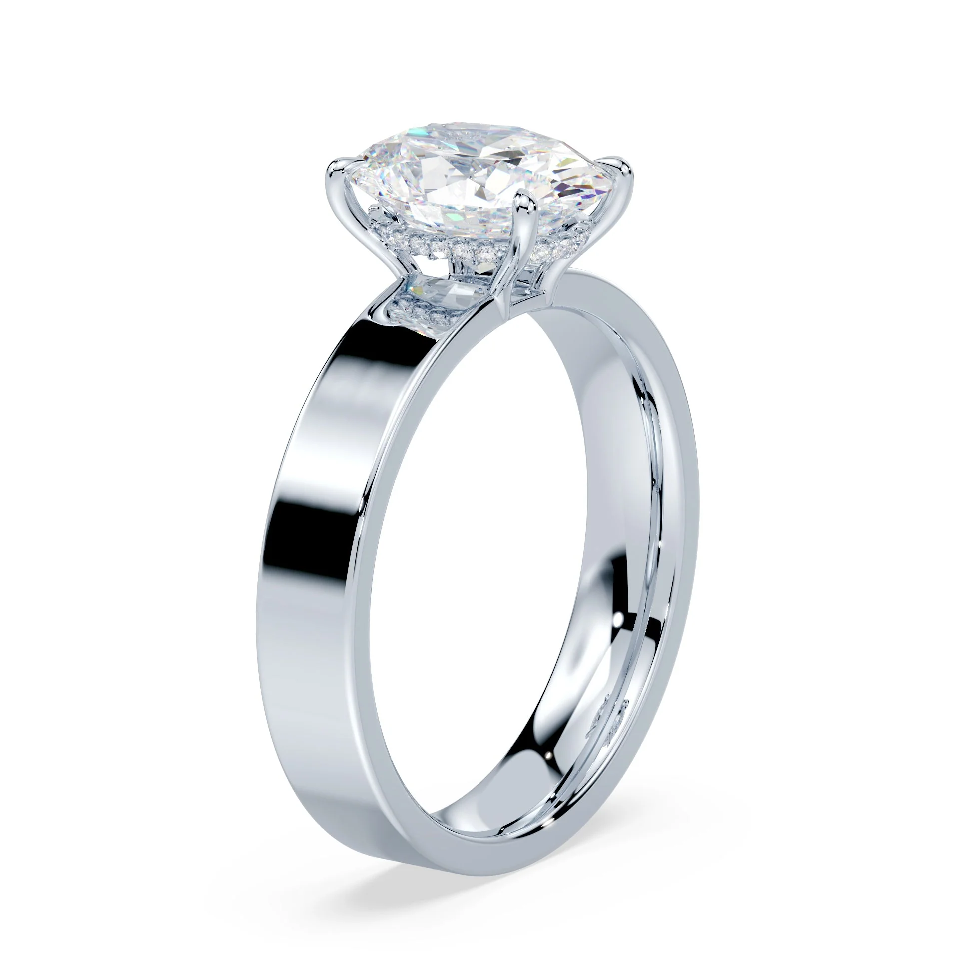 Oval Low Hidden Halo Wide Ring