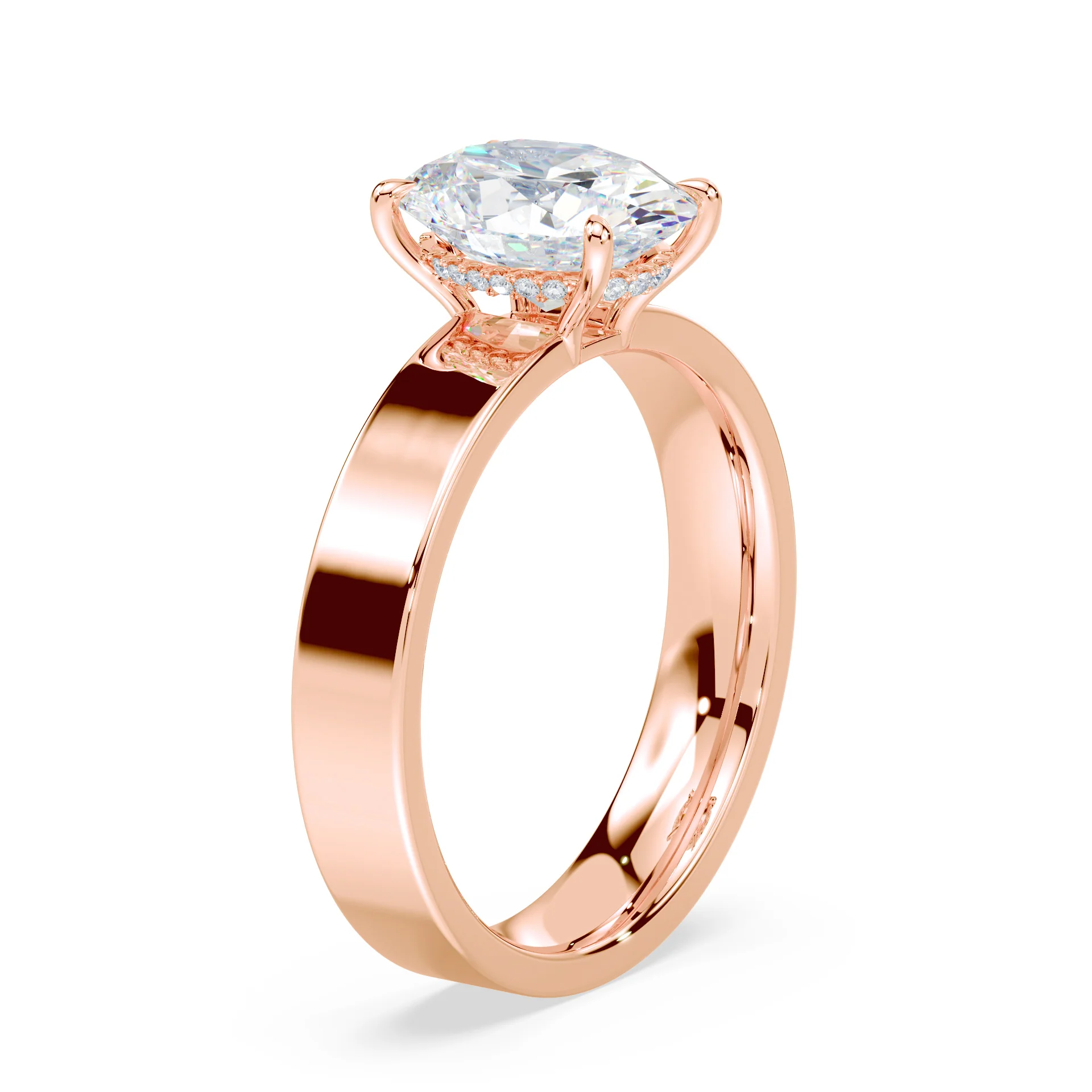 Oval Low Hidden Halo Wide Ring - Image 2