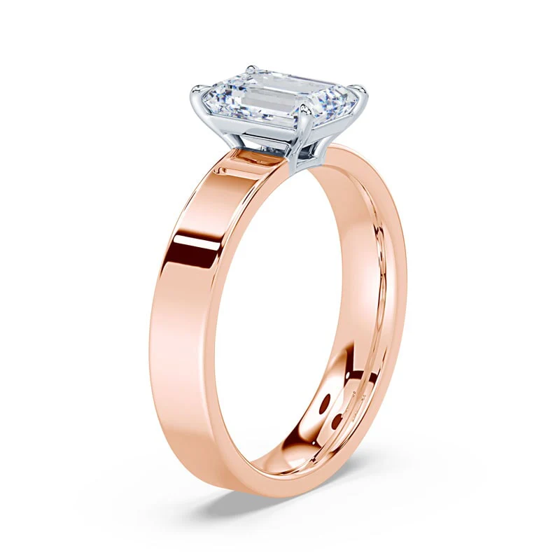 Emerald Cut Low Profile Wide Solitaire - Image 2