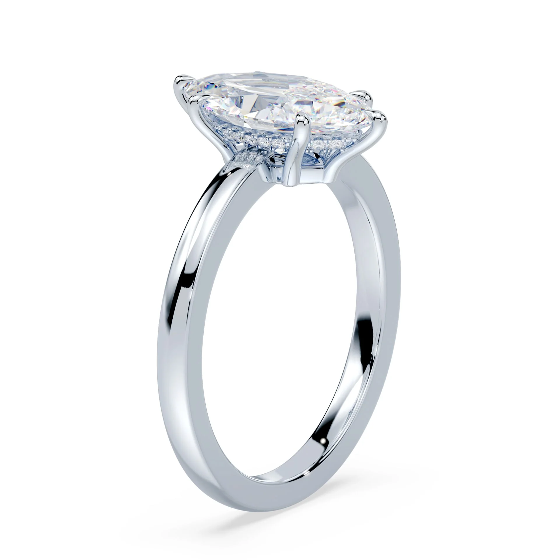 Marquise Low Profile Hidden Halo Ring - Image 2