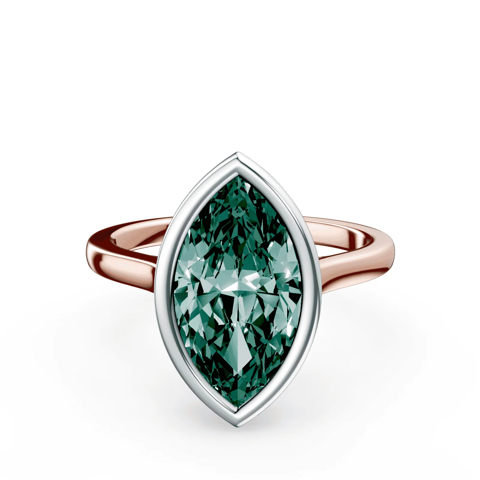 Marquise Cut Cathedral Bezel Green Diamond Ring